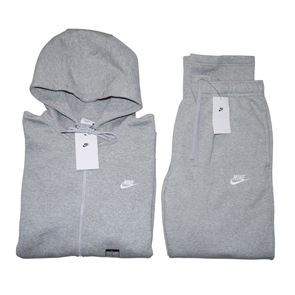 Nike Club Men's Sweatsuit Fleece 2PC Tracksuit Heather Grey Matching Outfit NWT